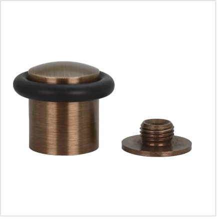 EVI Herrajes | Antique Brass Door Stop | Ø24 x 30mm | Floor Mounted | Screw Installation | Made of Brass | Black Silicone Protection Rubber | I-10824X30-CU