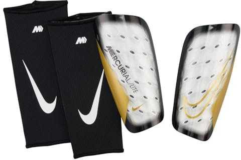 Nike Mercurial Lite Fußball-Schienbeinschoner, White/Black/MTLC Gold Coin, DN3611-101, L
