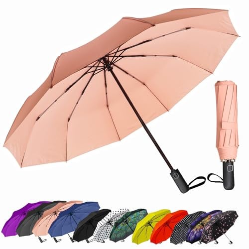 SIEPASA Parapluie de voyage compact, coupe-vent, automatique et pliable, pour femmes, hommes et adolescents (rose, 137 cm)