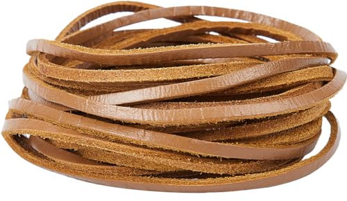 GORGECRAFT 5m*3mm*2mm Cordoncino di Cuoio Piatto In Vera Pelle Corda di Pelle Bovina Filo Intrecciato per Artigianato Fai Da Te Collana Bracciali Cavigliera Portachiavi Pizzo per Stivali, Cioccolato