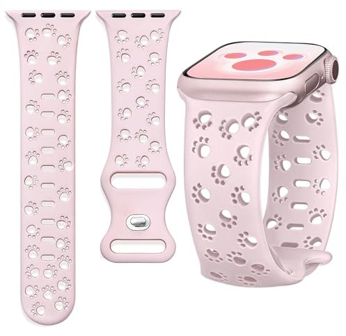 Ocaer Kompatibel mit Apple Watch Armband 42mm 41mm 40mm 38mm, Niedlich Weiches Silikon iWatch Armband für Apple Watch Series 10 9 8 7 6 5 4 3 2 1 SE, Katze Hund Pfoten Sport Band Damen(Rosa)