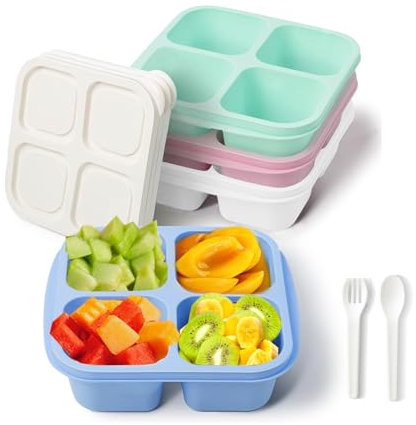MEEYUU Snack-Behälter, 4 Fächer, Bento-Snack-Box, wiederverwendbare Mahlzeiten-Vorbereitung, Lunch-Behälter für Kinder und Erwachsene, geteilte Lebensmittelbehälter für Schule, Arbeit, Reisen (4