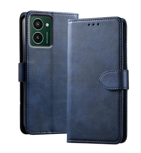 GIOPUEY Leder Hülle Kompatibel mit HMD Pulse Pro/Pluse Plus/Pluse, All Inclusive Flip Leder Case Cover, 3 Kartenfach, Handyhülle mit Standfunktion - Blau