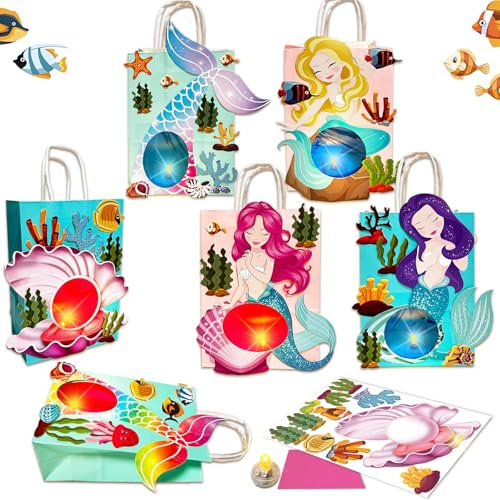 BARVERE 6 Laternen Bastelset für Kinder, Laterne St Martin mit Transparentpapier und Doppelseitiger Kleber und LED-Perlen, Laterne Basteln für Mädchen und Jungen, Ideal Geburtstag für Kinder - Nixen