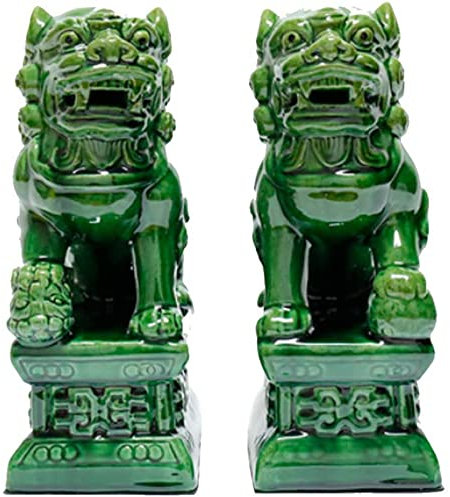 BCLYERBJ Chinesische Statue, Fu FOO Dogs Statuen Paar, Chinesische Schutzlöwenstatuen, Feng Shui Dekor, Einweihungsgruß, Keramik FOO Dogs Skulptur,(C)