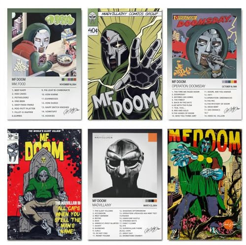 LJXOSKMK Mf Doom Albumcover-Poster (6er-Set) - Musik-Leinwandposter für Schlafzimmer, Ästhetische Wandkunst und Drucke, 20 x 30 cm, Stil 2-1