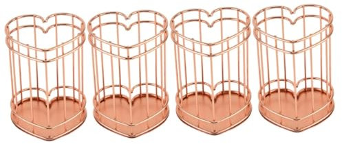 SEWACC 4 Stück Eisenherz-Stifthalter Bürstenhalter Schwimmbad Kommode Par schreintischorganizer schreibtisch organiser Bleistifthalter Getränkehalter aus Draht Rostfreier Stahl Rose Gold