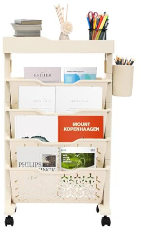 Scaffale mobile per libreria, organizer su ruote, montaggio gratuito, con ruote, libreria, libreria, libreria, libreria, per camere, casa, ufficio