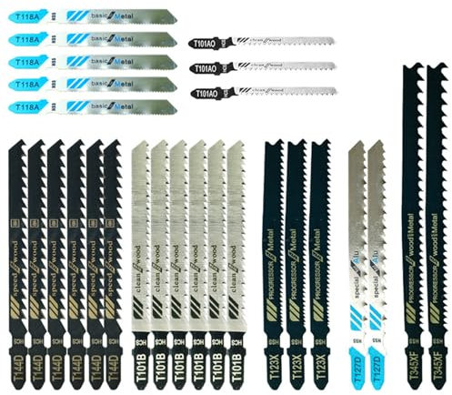 25Pcs T-Shank Jigsaw Blade, High Carbon Steel Jigsaw Blades Set, Straight and Fast Cuts T-Shank Jig Saw Blade Set, Jigsaw Blade Set with Plastic Box for Wood and Metal