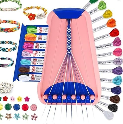 Art et artisanat pour enfants âgés de 8 à 12 ans, kit de fabrication de bracelets d'amitié/de bijoux pour filles, cadeaux de Noël pour enfants de 6 à 12 ans (rose/bleu foncé)