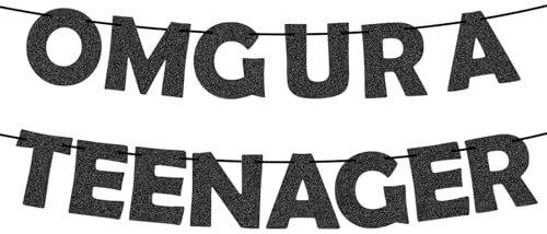 Deko-Banner zum 13 Geburtstag Jungen, glitzernd, schwarz, eko 13 Geburtstag Teenager Junge für Teenager, Jungen, Geburtstag 13 Jahre Junge, Hängebanner, Geburtstagsdeko für Jungen, Deko 13. Geburt