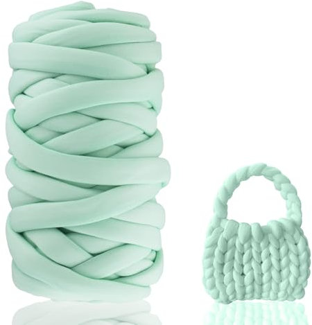 Armstricken Wolle 500g 25m, Light Green XXL Chunky Yarn Schlauchgarn zum Handstricken, DIY Basteln für Anfänger Polyester Cotton Decken, Tasche, Zierkissen Material Isländische, Dicke Strickwolle