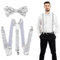 ATSNOSH 2 Stück Glitzer Accessoires Herren, Pailletten Kostüm, Pailletten Hosenträger, Fliege, Jazz Hip-Hop Dance Performance Kostüm Zubehör, für Fasching Party Dance Performance Cosplay (Silber)