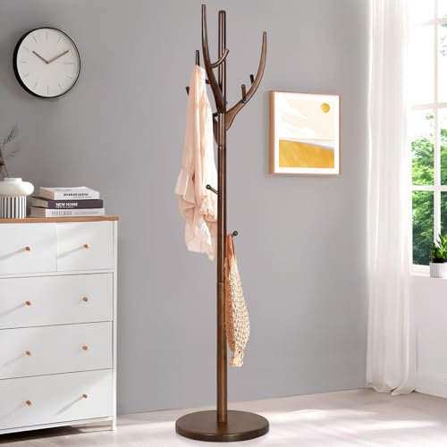 Bekrvio Porte manteau sur pieds 12 crochets - En bois massif robuste - Pour vestes, chapeaux, couloir, chambre à coucher et bureau - Charge maximale : 75 kg (Moderne)
