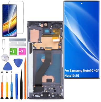 HLYGZX Écran pour Samsung Galaxy Note10 4G/5G TFT N970F N970U Écran LCD de Rechange Assemblée réparation Kit (Noir avec Cadre,Pas d'empreintes digitales,Écran Non courbé)