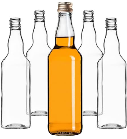 KADAX Glasflaschen zum Befüllen, 500ml, 50 Stück, leere Likörflaschen mit Schraubverschluss, Saftflaschen, Flaschen für Likör, Schnapsflaschen (Gold)