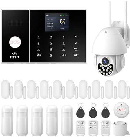 Sistema di allarme domestico LWOHSI GSM WIFI + 4G da 25 pezzi con telecamera da 3 MP, monitoraggio professionale 24 ore su 24, 7 giorni su 7, compatibile con Alexa e Google Assistant