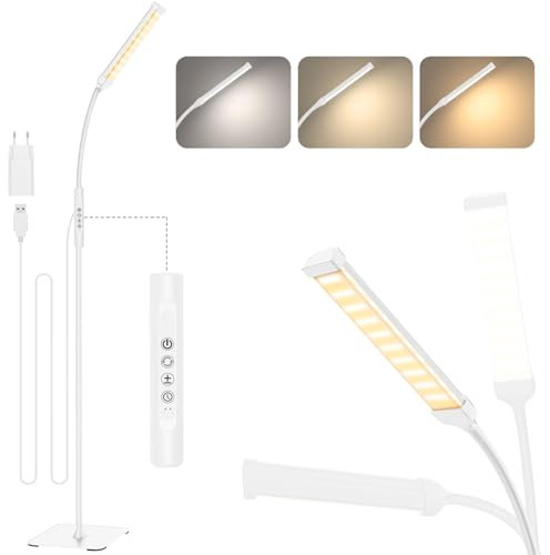 Mojimdo 120 LED Stehlampe, helle Stehlampen für Wohnzimmer, 3 Farbmodi & 10 Helligkeiten 3000K-6000K Standlicht, Schwanenhals Leselampe mit Touch Control für Schlafzimmer Büro