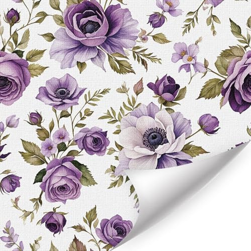 CHDITB Purple Flower Wallpaper,Vintage Flower Self Adhesive,Floral Wallpaper for Bedroom(44x300cm) Botanical Floral Wall Stikcers,Wrap for Furniture Sticker Bedroom Bathroom Walls Cabinets