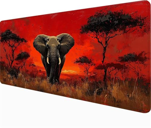 Mouse Pad Elephant Mouse Mat Tree Desk Mat Large 900x400x3mm, Gaming Mousepad Waterproof, Mousepad Gaming with Non-Slip Rubber Base, Stitched Edges Desk Matt for Office and Home, Gifts for Men B1-845