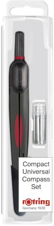 rOtring Kompakter Universalzirkel, leichtes, verstellbares Zeichenwerkzeug mit Graphitbehälter, Kreise bis zu 320 mm, präzise 3,5 mm austauschbare Spitze, 130 mm Länge