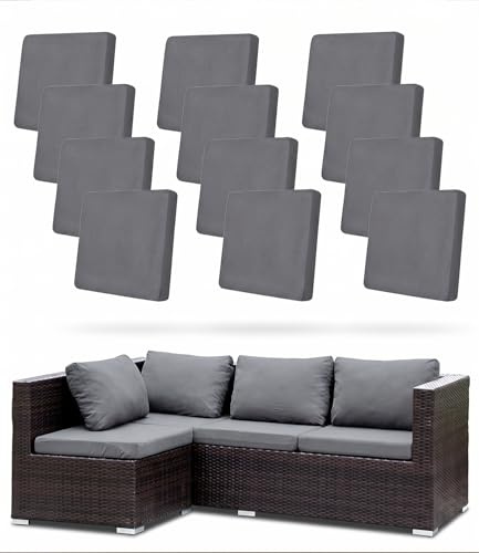 Hiseng Housses de Coussin de Canapé D'extérieur Extensibles Lot de 12, Gris Housses de Coussin de Siège Canapé de Remplacement pour Salon de Jardin, Meubles de Terrasse