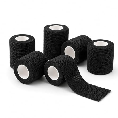 Sport Vendaje Elástico Negro Autoadhesivo 3 Rollos - Venda Cohesiva para Deporte, Compresión, Soporte Muscular y Protección - Transpirable No Deja Residuos