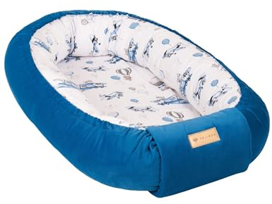 Babynest Babynestchen Nestchen Reisebett Wickelauflage Kuschelbett (Farbe: dunkelblau, Fuchs Flugzeug blau)