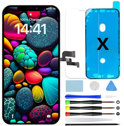 Bildschirm für iPhone X Display 5,8 LCD Ersatz mit 3D Touch Digitizer | Reparaturset mit Werkzeugen, Dichtung und gehärtetem Glas, Retina LCD mit True Tone & Face ID Unterstützung