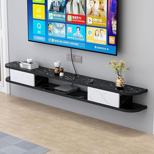 FHSLKXIM Floating Tv Unit, Wall Mounted Tv Cabinet, Floating Shelves Under Tv, Modern Entertainment Media Console Center Large Storage Tv Bench,Black+white,100cm