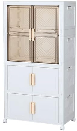 AoForce Penderie Garde Robe Adulte Armoire Penderie 2 Portes Fonction Magnétique Fabriqué en PP Rangement Multiple avec Étendoir Et roulettes Pivotantes Verrouillables(75 * 50 * 166cm)