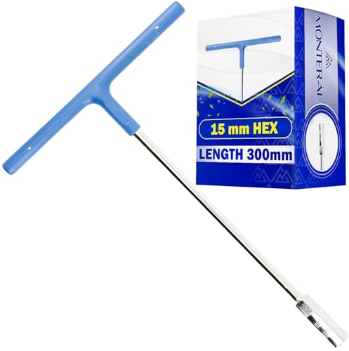 MONTERAL Llave de Vaso en Forma de T 15 mm Hex con Longitud 300 mm - Llave en Acero CrV con Recubrimiento Cromado