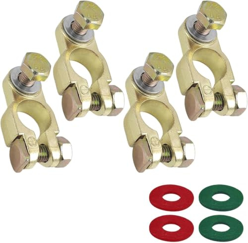 4 Pezzi Morsetti per Batteria Auto 12V 24V, Morsetto batteria Positivi e Negativi, Connettori in Lega Rame-Zinco con 4 Cuscinetti Anticorrosivi, Filettatura M8, per Auto, Barca, Camper