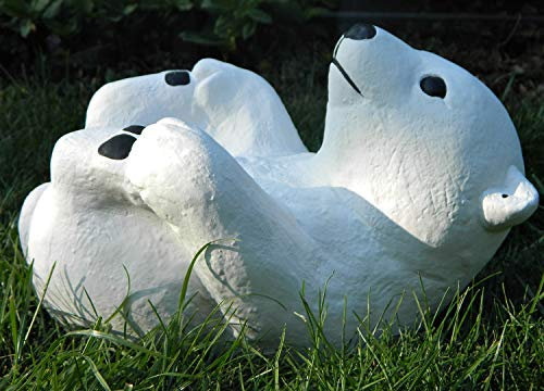 JS Garten Deko Gartenfigur Kleiner Eisbär auf Rücken liegend Höhe 18 cm Tierfigur Gartendeko Eisbärfigur Dekofigur aus Beton