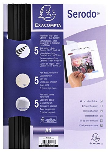 Exacompta - Réf. 42842E - Kit de présentation Serodo - 5 baguettes noires à relier 3 mm - 5 plats ivoire A4 grain cuir - 5 plats cristal A4 PVC 20/100 ème- permet jusqu'à 30 feuilles 80g