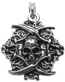 Lodur Pirates of the Caribbean 925 Sterling Silber Kette, Piraten Anhänger (35 x 35 mm, 925 Sterling versilbert, beidseitiges Design)