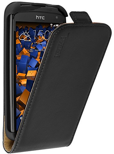 mumbi Echt Leder Flip Case kompatibel mit HTC Desire 500 Hülle Leder Tasche Case Wallet, schwarz
