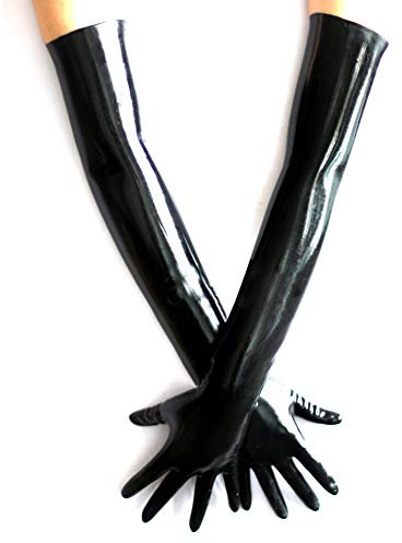 EXLATEX Latex Rubber Black Long Gloves club Outfits Costume Accessory Plus Size (Large, Black)