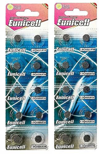 Eunicell Lote de 20 pilas de botón alcalina AG2/G2/LR59/LR726/SR726W/396/397