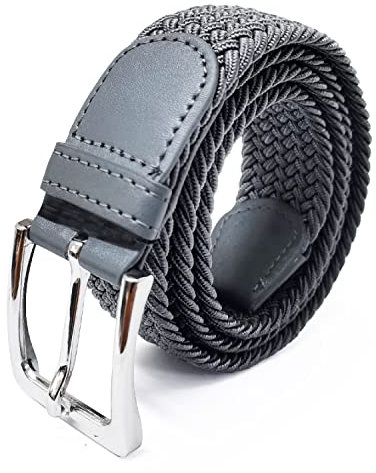 Glamexx24 Unisex Elastischer Stoffgürtel Geflochtener Stretchgürtel Dehnbarer Gürtel für Damen und Herren, Dunkelgrau, 130cm