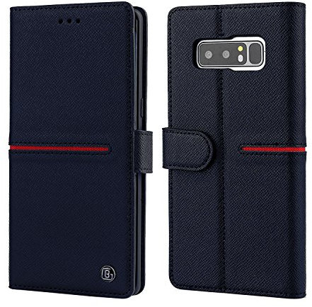 Samsung Galaxy Note 8 Genuine Leather Case, Gebei Aceh Series Mobile Phone Book Wallet Clamshell Invisible Magnetic Buckle Cover for Samsung Galaxy Note 8 (Blue)