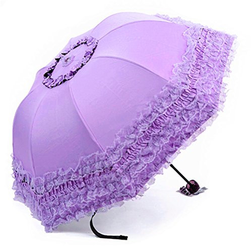Maibar Taschenschirme Damen, Schmetterling UV-Schutz, Spitze Regenschirme Hand Sonnenschirme UV-Schutz für Frauen (Violett)