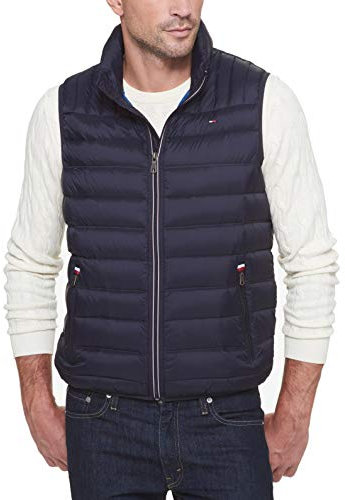 Tommy Hilfiger Men's Lightweight Packable Puffer Vest, Black, XL