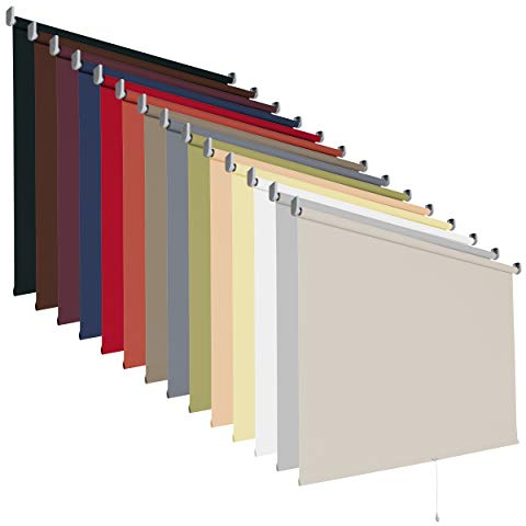 Springrollo Mittelzugrollo Tageslichtrollo Rollo Breite 60 - 200 cm Höhe 180 cm Stoff blickdicht lichtdurchlässig Montageträger Metall Tür Fenster Sonnenschutz Blendschutz (150 x 180 cm / Cream)