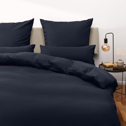 Blumtal Bettwäsche 200x220cm + 2X 40x80cm Kopfkissenbezug - Oeko-TEX zert. Mikrofaser Bettwäsche Set - Mikrofaser Bettbezug - Deckenbezug + Kissenbezug 3-teilig - Bettbezug Dark Ocean Blau