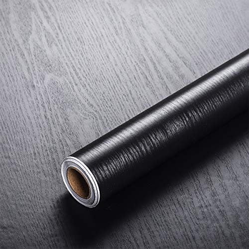 VEELIKE Pellicola Adesiva Nera Carta da Parati Legno 40cm x 300cm Top Cucina Piano Lavoro Lavabile per Mobili Rivestimento Parete