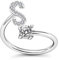 Bungsa S Ring Buchstabe - BUCHSTABEN RING silber mit Kristallen - biegbarer Fingerring/Zehenring Toering für Damen, Kinder & Herren