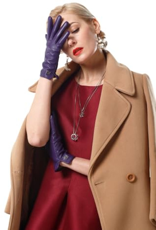 NappaNovum Damen Italienische Lederhandschuhe Lammfell Winter Komfort Handschuhe (Touchscreen oder ohne Touchscreen), violett, Medium