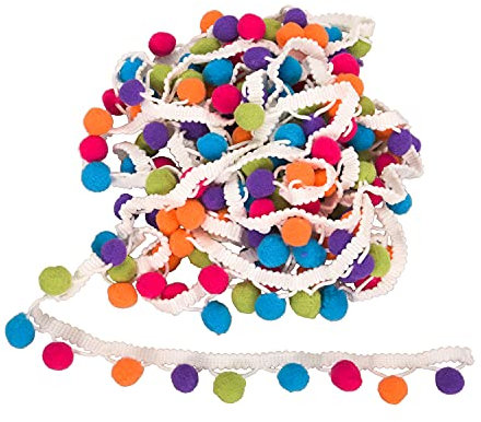 Berolle 4,5 m 15 mm mehrfarbiges Pompom-Band, Fransenband, Nähband für Kleidung, Zubehör, Basteln, DIY-Dekoration