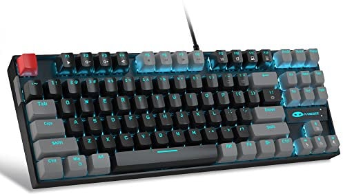 75% mechanische Gaming-Tastatur mit rotem Schalter, MageGee LED blau hintergrundbeleuchtete Tastatur, 87 Tasten, kompakte TKL kabelgebundene Computer-Tastatur für Windows Laptop PC Gamer,Schwarz/Grau